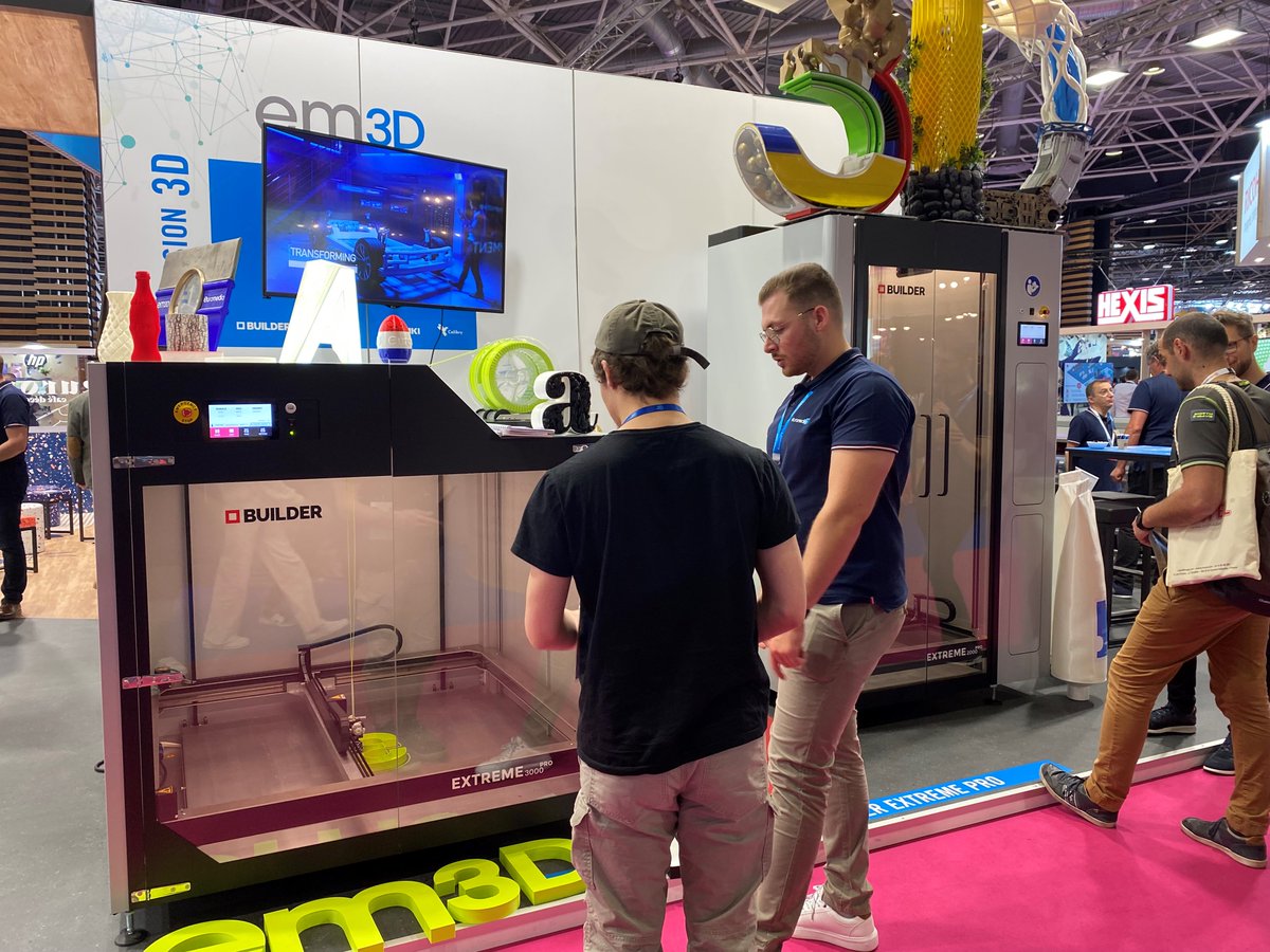 builder3Dprint's tweet image. EM3D is representing the Builder Extreme range at @Salon_CPrint. EM3D showcases the impact of large sale 3D printing on visual marketing communication. Creating impact with custom made displays or blow-ups for a product launch. #marketing #communication #builder3dprinters #lyon