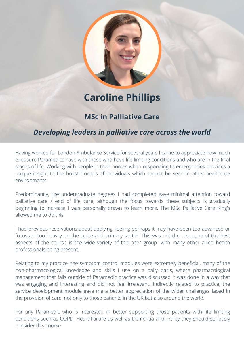 Congrats to our student <a href="/caroline_ph888/">Caroline Phillips</a> who has just completed her MSc in #palliativecare! Thank you for sharing your story and how the course can help fellow paramedics like yourself. See you at Graduation!! 👩‍🎓🥳 <a href="/JonathanKoffman/">Jonathan Koffman</a> <a href="/Lisa_Brighton/">Lisa Jane Brighton</a>
