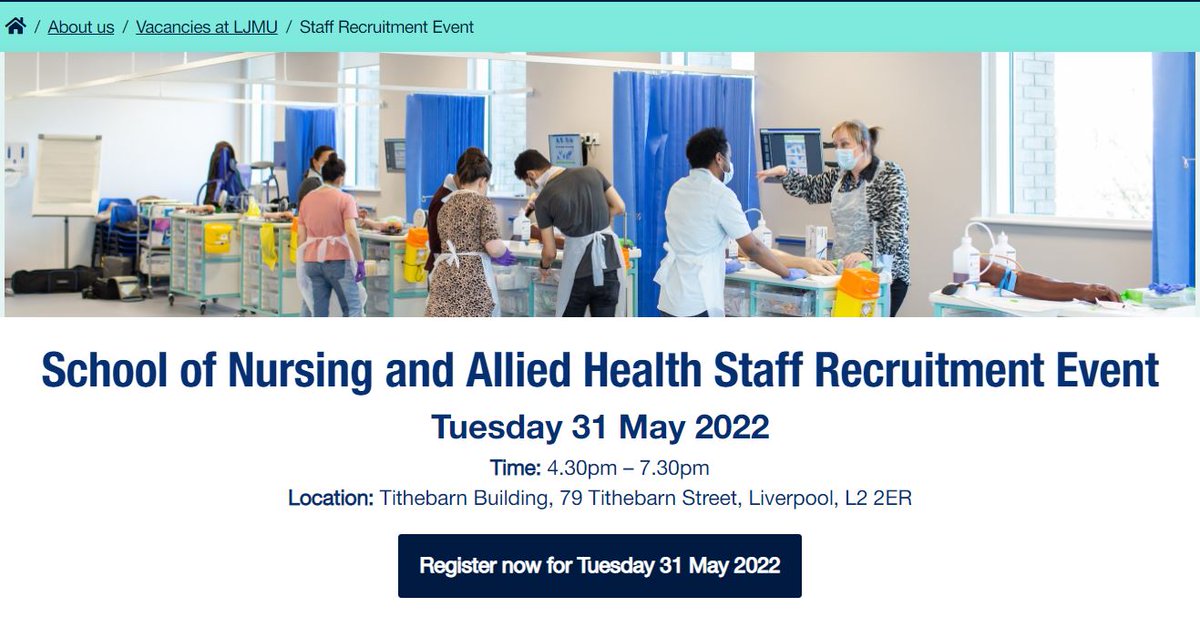 LJMU_Health's tweet photo. Continuing celebrations for #InternationalNursesDay2022 we're delighted to announce we're recruiting a range of roles to join our award-winning School of Nursing &amp; Allied Health. Come along to our Staff Recruitment Open Event 31 May, 4:30-7:30pm https://t.co/hWxf7TA9h9 #Jobs https://t.co/O2Lx5czEIV