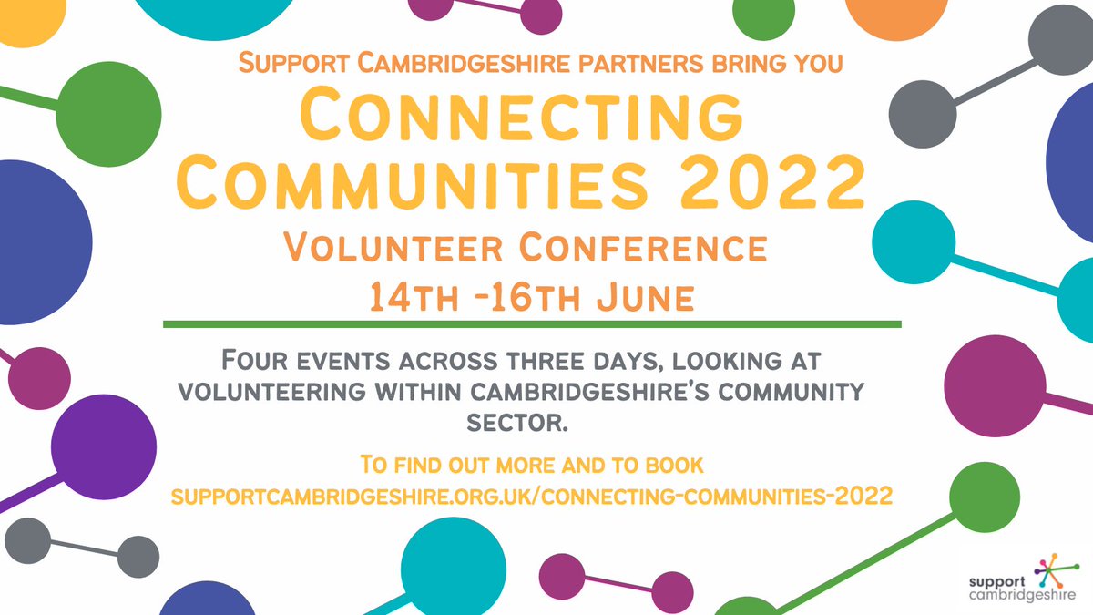 CambridgeCVS's tweet photo. You're invited! Our annual Connecting Communities Volunteer Conference, ‘Moving Forward’ is packed with range of good practices and ideas about volunteering across the county. Full details here: https://t.co/y1YFVMO0r2
Thanks to the funding received from @CambsCC &amp; @huntsdc https://t.co/O5Qq7Vrykj