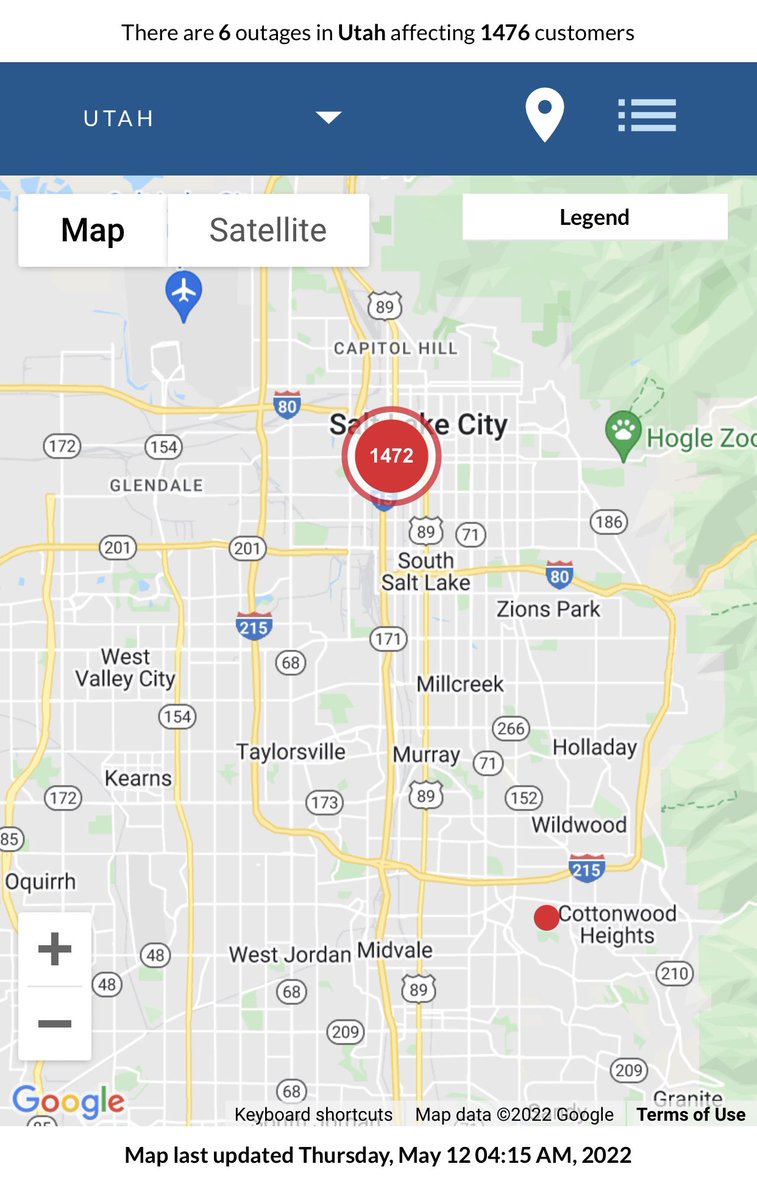 SLCScanner's tweet image. #SaltLakeCity #PowerOutage at approx 0300 #SLCFire responded on reports of at least 1 pole that was possibly hit by lightning causing an outage in the area. Approx 1400 customers are without power this morning.