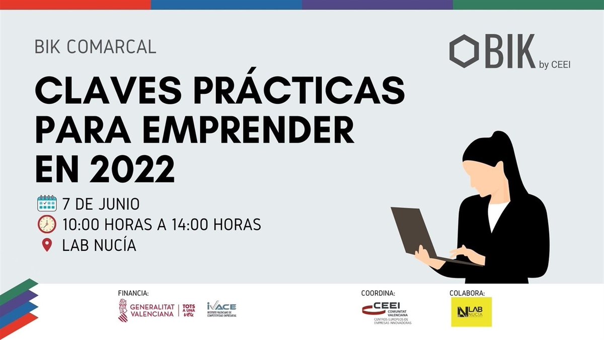 LabNucia's tweet photo. 📣📣El 7 de junio a las 10:00h acogeremos en el #LabNucia una nueva acción territorial, Bik comarcal "Claves prácticas para emprender en 2022"👩🏻💻📊
✅Un taller gratuito dirigido a emprendedores y pymes locales.🛍
@ceeielche
✍🏻Inscripciones: https://t.co/YCwG9tALjv
#MadeByLaNucia https://t.co/fZpmzvXd3r