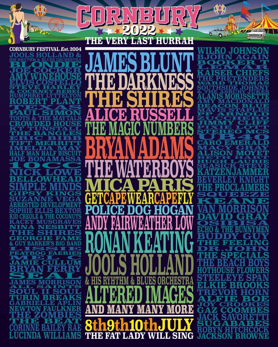 Cornbury's tweet photo. Celebrating all the stars we’ve welcomed at Cornbury since 2004 🥳🎈🎪☀️🎉🇬🇧🥂 https://t.co/lzQSvhiWbc