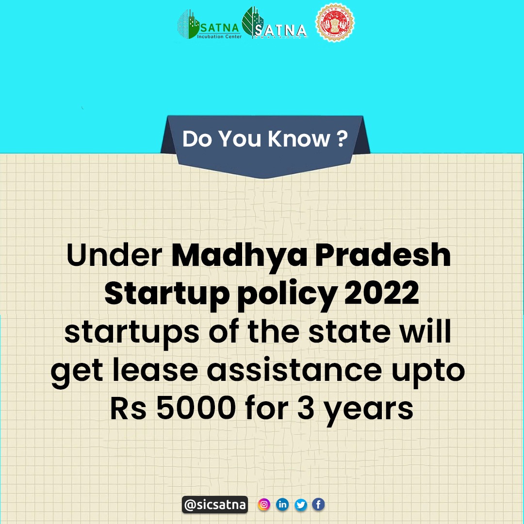 sicsatna's tweet photo. 50% of monthly rent paid to startups for leased work over Rs. 5000/- for lease rental support.
Stay Connected: https://t.co/Hmw8TpmrbW
#SatnaIncubationcenter #MPStartupPolicy #MPStartupPolicy2022 #StartupsinMP #13May2022 #PolicyLaunch #StartupPolicy #MPSTATRUPCONCLAVE2022 https://t.co/B4WX0jgxQS