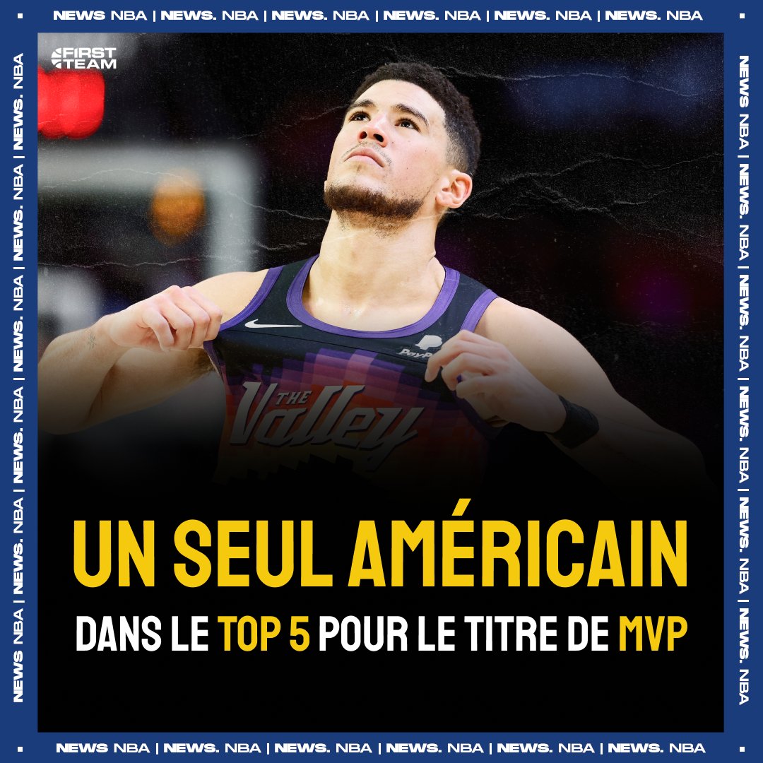FirstTeam101's tweet photo. Devin Booker est le seul joueur américain dans le Top 5 classement MVP 👀

1️⃣ Nikola Jokic 🇷🇸🏆
2️⃣ Joel Embiid 🇨🇲
3️⃣ Giannis Antetokounmpo 🇬🇷
4️⃣ Devin Booker 🇺🇸
5️⃣ Luka Doncic 🇸🇮 https://t.co/72gEAbQUTK