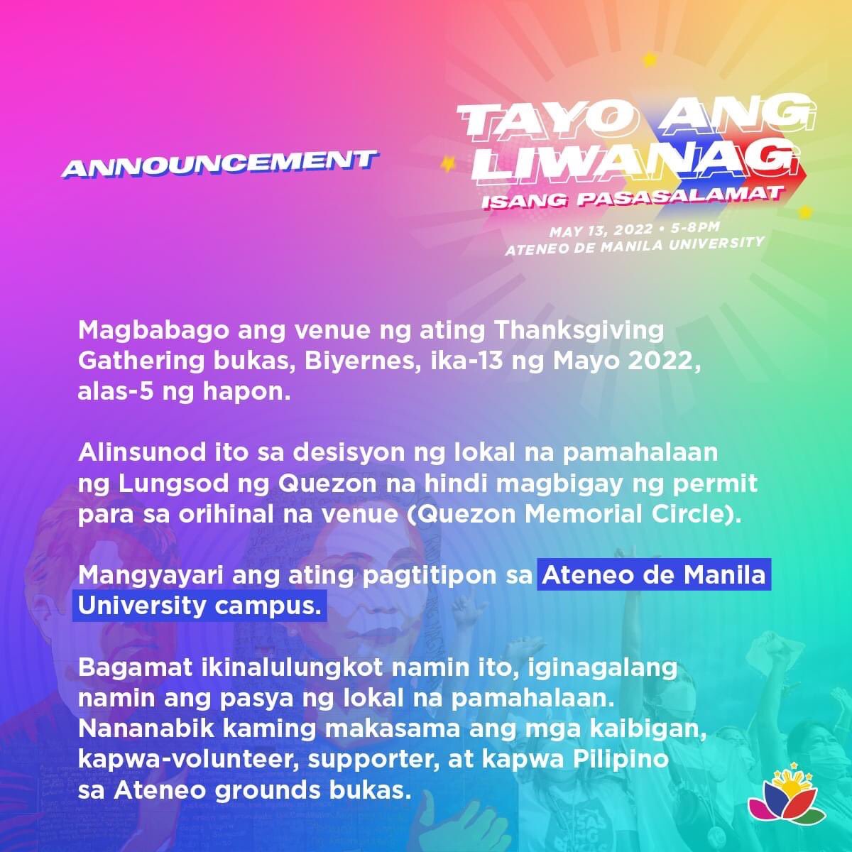 New venue for tomorrow! Kita-kits lovely and resilient #kakampinks! 💗🔥✊