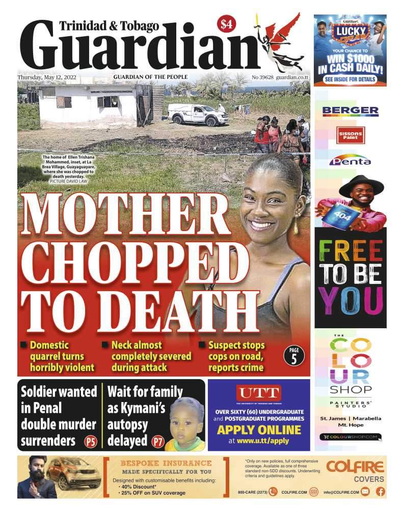 GayelleTV's tweet photo. Good morning neighbours, on the front pages today, Thursday 12 May 2022 in Trinidad and Tobago. #Headlines #NewspaperHeadlines #FrontPages #ThursdayNews #DailyNews #trinidadandtobago https://t.co/lbjVQ5igiP