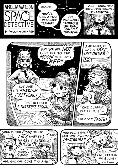 AMELIA &amp; KIARA, in: "KFP Interplanetary Delivery!" (a hololive space adventure in 3 pages) #ameliaRT #artsofashes #galaxillust 