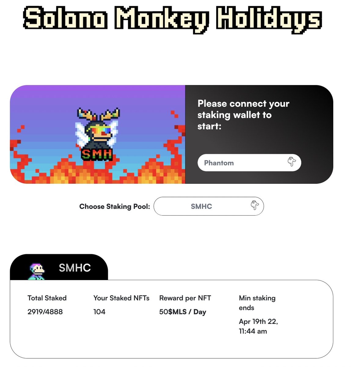 🔒 SMHC Staking Starts Tomorrow 🔒

On Friday, May 13th you will be able to stake your monke #nfts for $MLS 🪙

Can't wait to start stacking 🔥 

#NFTSTAKING #NFTCommunity #Solana