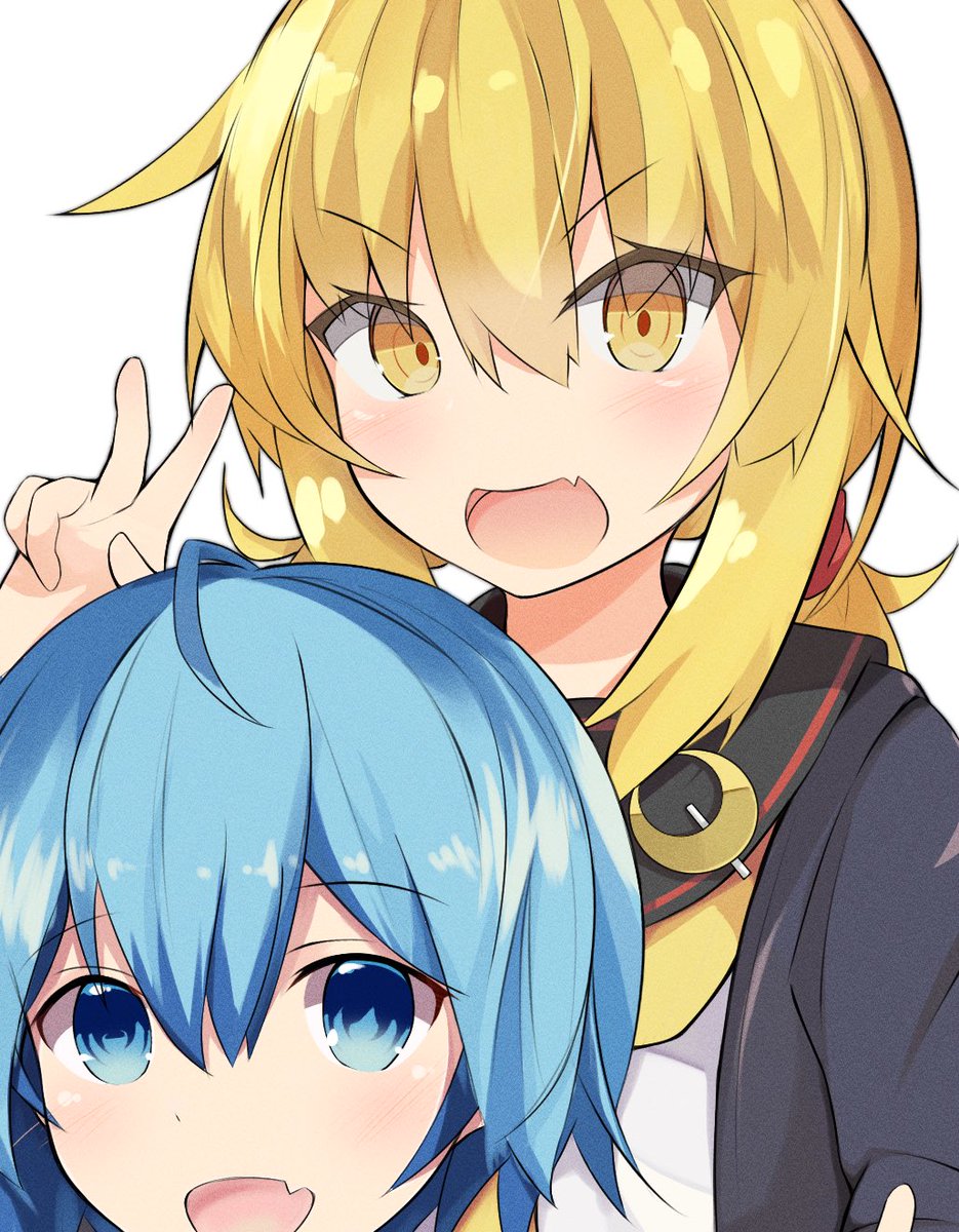 satsuki (kancolle) multiple girls 2girls blonde hair crescent blue hair blue eyes fang  illustration images