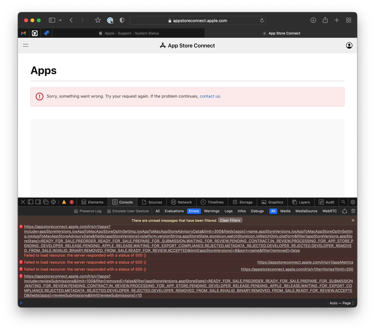 sebskuse's tweet photo. Ahh good old AppStore Connect / Iris. API is totally hosed. https://t.co/E132NQgnlm