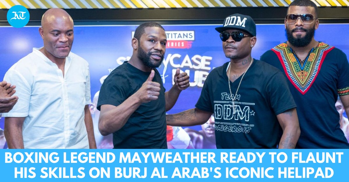 khaleejtimes's tweet photo. Floyd ‘Money’ Mayweather will take on sparring partner Don Moore in an eight-round showpiece event on May 14 on Burj Al Arab's iconic helipad 

#FloydMayweather #DanMoore #boxing #BurjAlArab 

https://t.co/OKJCwy5VKl https://t.co/1UBGJUoox7