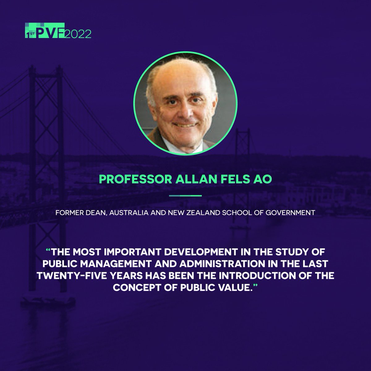PublicValueFest's tweet photo. 💭 Testimonals of Professor Allan Fels AO
Former Dean, Australia and New Zeland School of Goverment

"The most important development in the study of public management and administration in the last twenty-five years has been the introduction of the concept of Public Value" https://t.co/GPXx2iMm5s