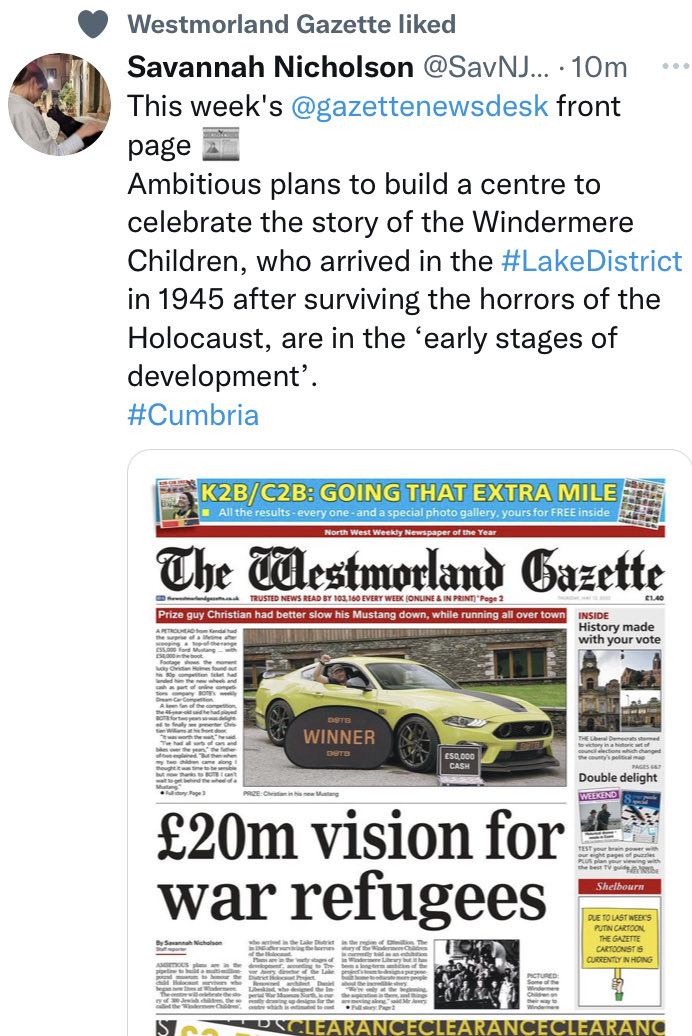 It is a vision, an aspiration, it would commemorate the The Windermere Children, and the Kindertransport, the Sunderland factory,  Calgarth Estate, Waterbird, the landscape and the community. It is the beginning of the next episode.

With education at its heart.