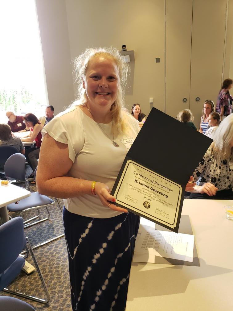 BakerLINKS's tweet photo. Congratulations to our very own Ms. Kristina (below) and Ms. Sherry(not pictured) on being recipients of the #OneTroy Support Staff Person of the Year Award! We are so proud of you and all of the work you do for the @BakerMiddle categorical programs! 
@MrsStOnge @MrsOffman https://t.co/NmXHshZSrg