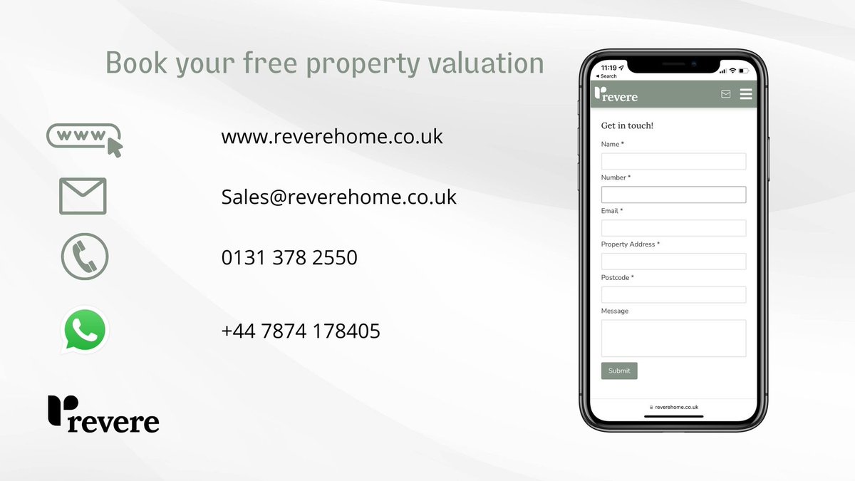 Get in touch to arrange your free property valuation.

#Revere #Edinburghproperty #Forsale