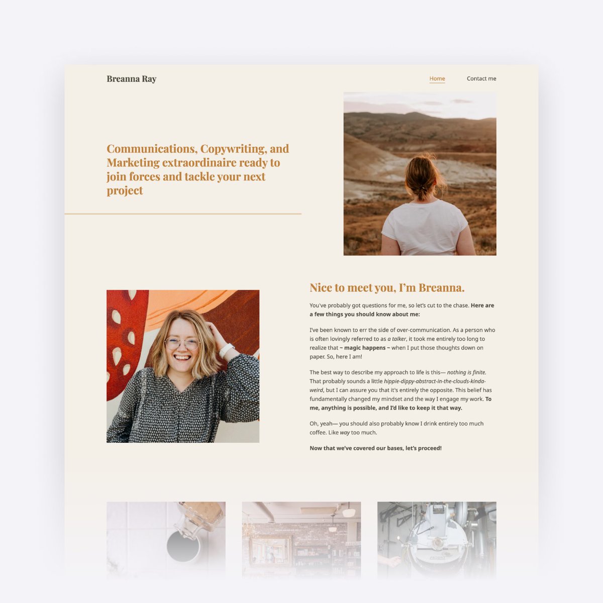 copyfolioapp's tweet photo. When all the pictures and colors are in perfect harmony... 😌 Breanna did an amazing job with her portfolio, choosing pictures that all go together, surrounding them with compelling copy. #madewithCopyfolio https://t.co/HoAPBsbx6h