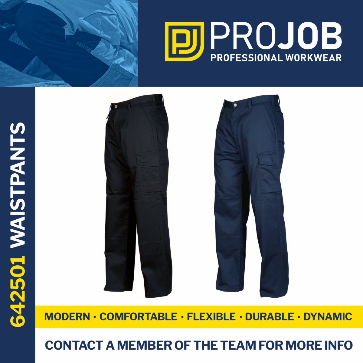 Our Best Selling 2501 Probjob Waistpants are now back in stock in both Black (99) and Navy (58). Contact a member of the team to order or visit the website: conta.cc/39ITIlR

#ubs #unitedbrands #workwear #projob #promoclothing #whendutycalls #functional #promo