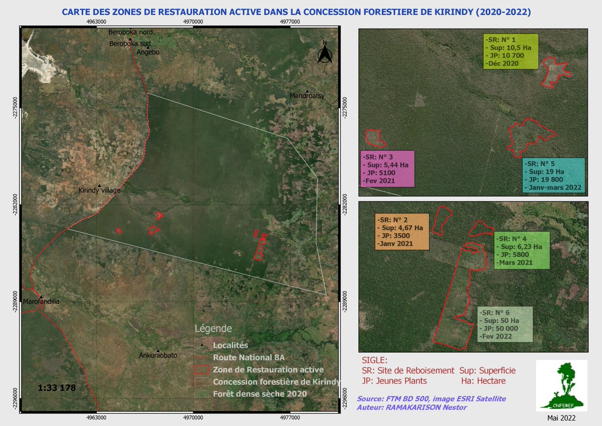 manondroala's tweet photo. © #CNFEREF - participant to #Manondroala #GIS training
MAP#7. Carte des Zones de Restauration Active dans la Concession Forestiere de Kirindy 2020-2022
Highlights active #forest #restoration in #Kirindy #Madagascar
©RAMAKARISON Nestor - CNFEREF
2/2 of same author
🙏Proud of You https://t.co/SSrc6CecJA