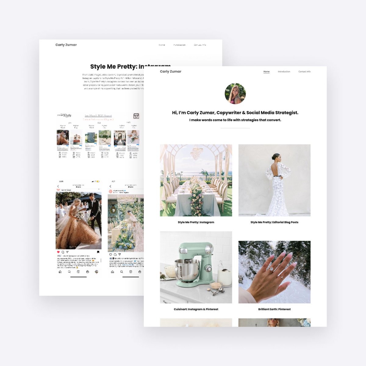 copyfolioapp's tweet photo. If you’re looking for a stunning #socialmediaportfolio, look no further than Carly Zumar’s site. ✨ Straightforward and to the point, she displays her project after her tagline, sweeping you off your feet with  the imagery —and impressive projects behind. 😍#madewithCopyfolio https://t.co/EfDONAavXQ