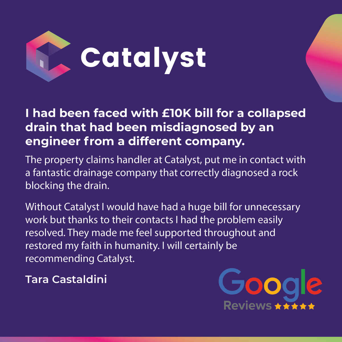 catalystclaims's tweet photo. Here at Catalyst, we support our customers throughout their claim to ensure they get the best service 💜

For expert assistance 
Phone: 0800 870 8080
Email: info@catalystservicesuk.com

#Catalyst #GoogleReviews 
#catalystservicesuk #drainrepairs  #customerservice #subsidence https://t.co/ZeiSeSjL90