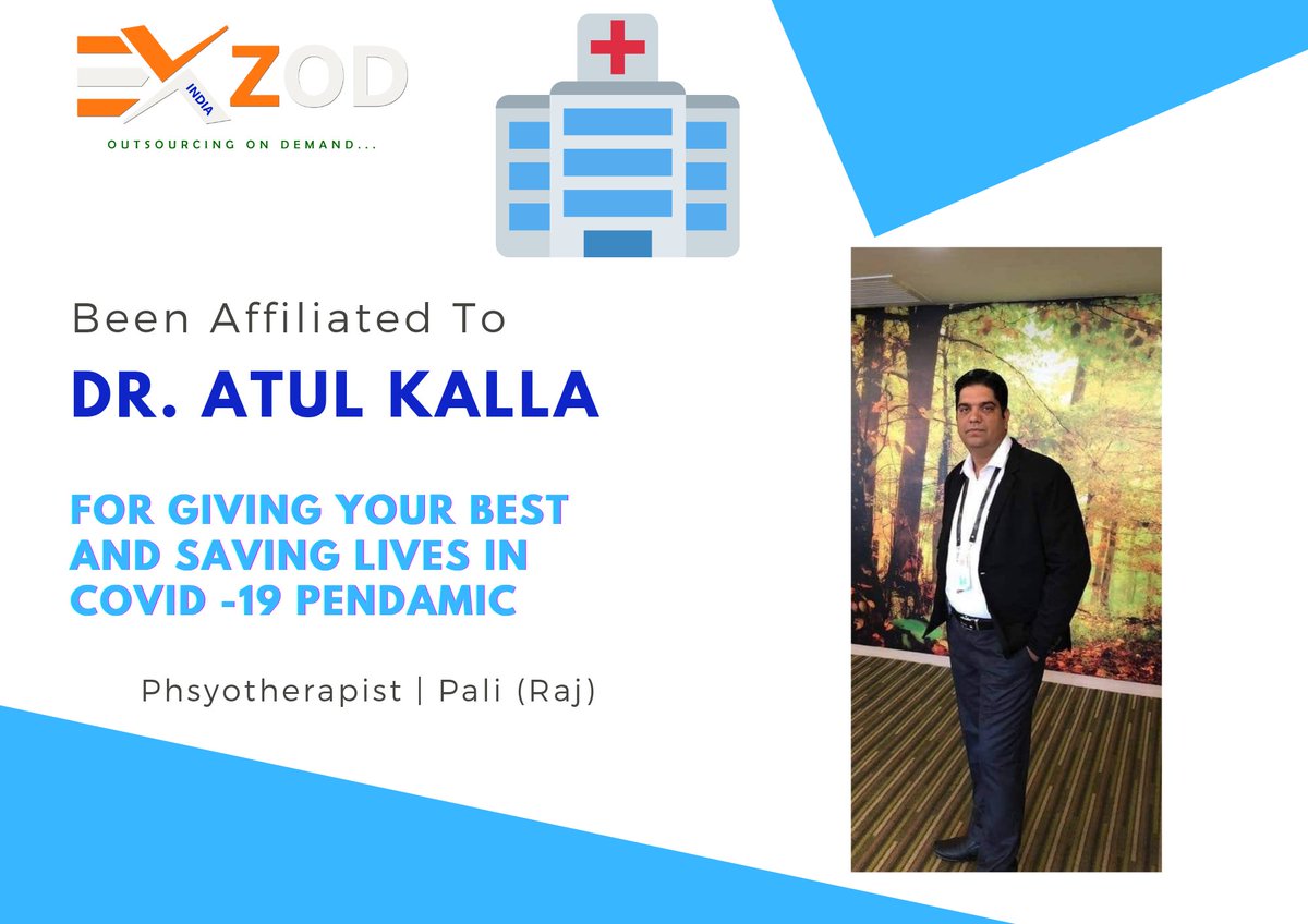 Exzod_India's tweet photo. Team EXZOD Congratulates Dr. Atul Kalla @Atul33581056 for the foremost work done by him in Covid -19 Pendamic 😷

Thank You And Many More Doctors Like You Who Helped Us Whenever We Needed You !

#exzodindia #exzodpallets #supplychain #woodenpallets  #doctors #salute #jodhpur https://t.co/UUkOpxE6hN