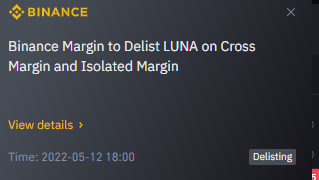 Binance delisting $LUNA