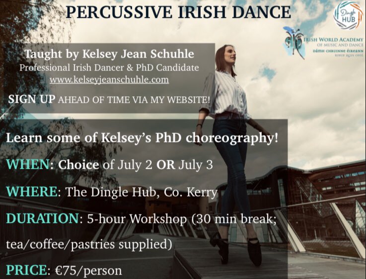 kjsdance's tweet photo. ‼️ATTENTION DANCERS‼️
Sign up NOW for my workshop at @DingleHub this July 2 &amp; 3!!! 
DANCE EXPERIENCE REQUIRED!
I’ll be teaching some of my most recent choreography from phd research!
Choose ONE day, 5-hour workshop! DM or contact through my website with questions! #irishdance https://t.co/uIKTSPdq9o