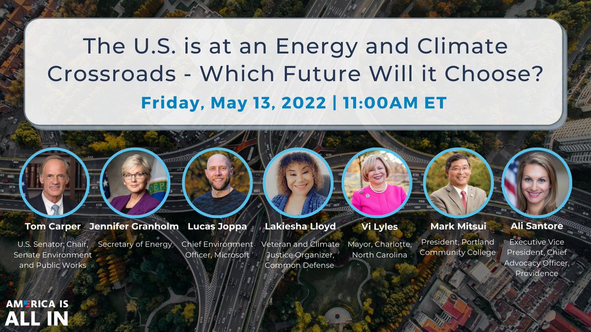 America Is All In (@americaisallin) on Twitter photo FRIDAY AT 11AM ET (MAY 13): <a href="/AmericaIsAllIn/">America Is All In</a> hosts a conversation w/ <a href="/SecGranholm/">Secretary Jennifer Granholm</a>, <a href="/SenatorCarper/">Senator Tom Carper</a>, & U.S. non-federal leaders on the energy choices facing America & the jobs, justice, & cost savings for Americans that going #AllInOnClimate can unlock. RSVP: bit.ly/3M2eTxs FRIDAY AT 11AM ET (MAY 13): <a href="/AmericaIsAllIn/">America Is All In</a> hosts a conversation w/ <a href="/SecGranholm/">Secretary Jennifer Granholm</a>, <a href="/SenatorCarper/">Senator Tom Carper</a>, & U.S. non-federal leaders on the energy choices facing America & the jobs, justice, & cost savings for Americans that going #AllInOnClimate can unlock. RSVP: bit.ly/3M2eTxs