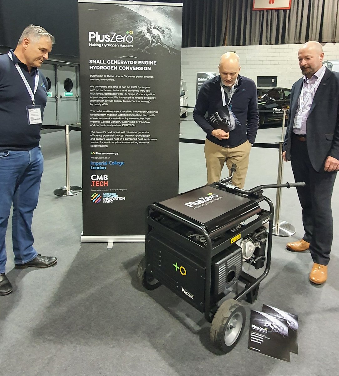 The first outing at <a href="/AllEnergy/">All-Energy</a> for <a href="/PlusZeroEnergy/">PlusZero +0</a>'s  3.5kw small hydrogen fueled generator developed with funding from @MSIPDundee Innovation Challenge funding. 40% more efficient running on green hydrogen than the original petrol fuel 😃   Thanks  <a href="/DrSayP/">Sarah Petrie</a> for the support 👏