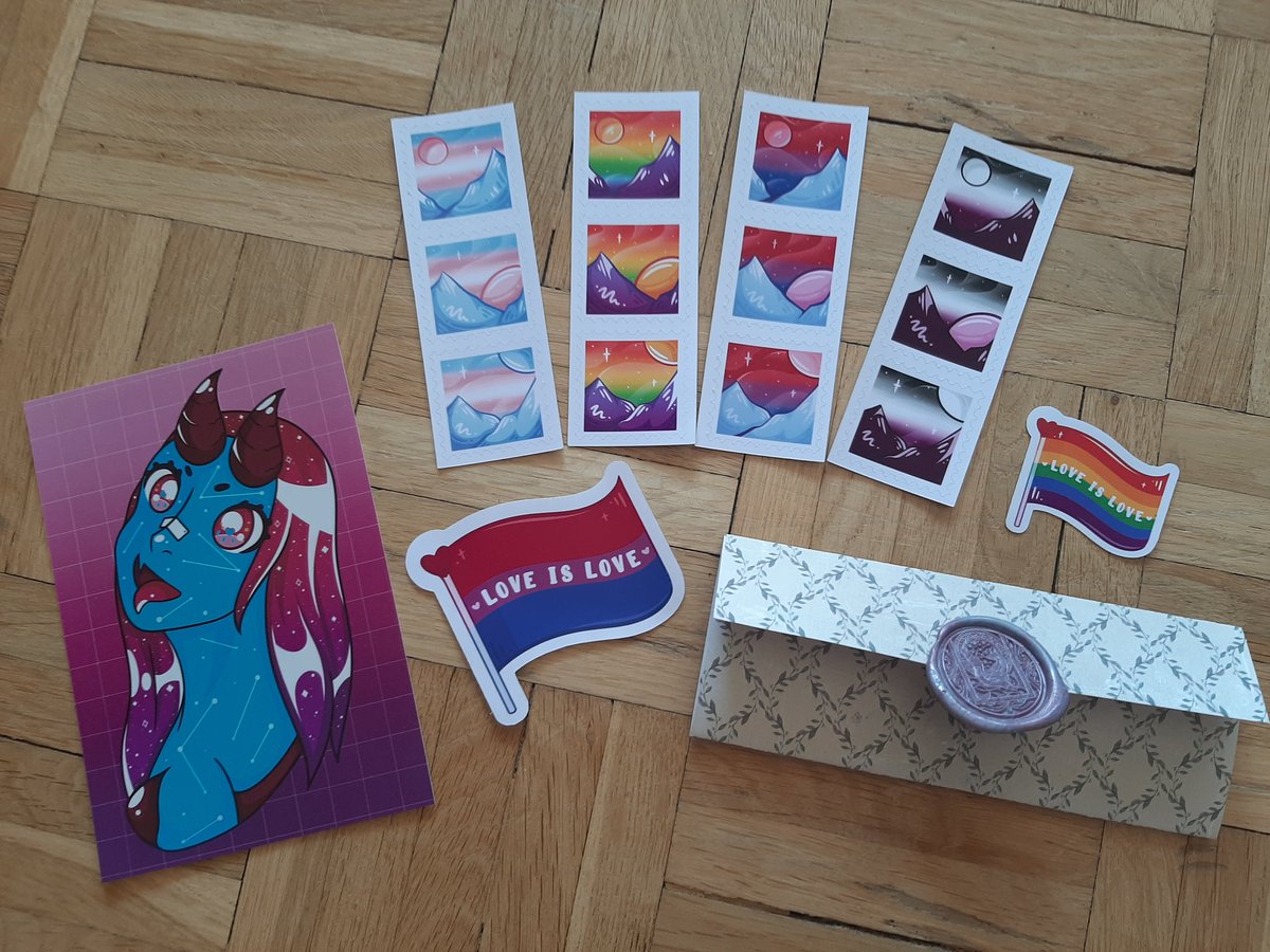 Look at what I just got from <a href="/WhimsicalWolfi/">˚*･༓☾𝔞𝔫𝔦𝔱𝔞₊˚ʚ ᗢ₊˚✧ ﾟ.</a> 😍😍 the stickers look amazing and I even got two free stickers a really cool photo and an amazingly nice and cool looking thank you note. I'm happy 🥰🥰