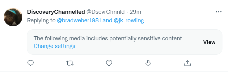 IainArthur's tweet photo. @DscvrChnnld @bradweber1981 @jk_rowling Twitter being twitter again.... https://t.co/VdWgaXpbrF