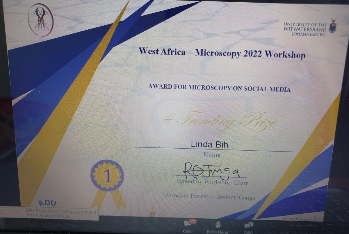 LadyBih1's tweet photo. Thank you @InMicroscopy. Am so happy. Thank you @GeraldinLengai1 you are a great friend, @SwahiliBible my supervisor and to all those who supported me.
#WA_microscopy
#MicroscopyWorkshop
#AfricanMicroscopySeries
#SampleprepIsKEY https://t.co/rfLVTaaWD4