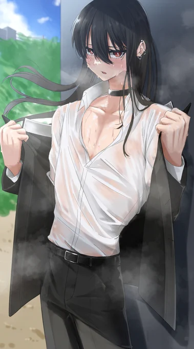 蒸し暑くて火照る黒髪ロング美少年です。 