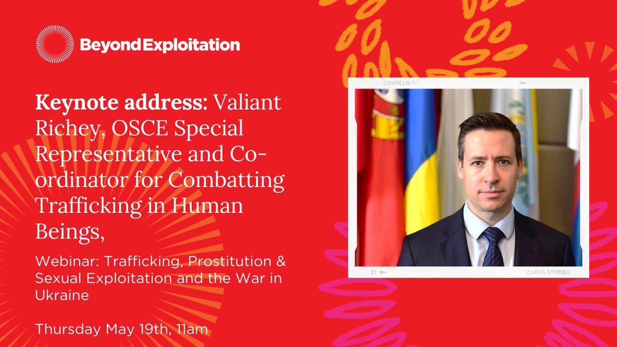 One of the keynote address' for our upcoming #BeyondExploitation webinar will be given by Valiant Richey <a href="/osce_cthb/">OSCE Anti-Trafficking</a> #HumanTrafficking  #sexualexploitation  #Ukraine 

Have you registered for tickets yet? #digitalevent 

eventbrite.ie/e/beyond-explo…