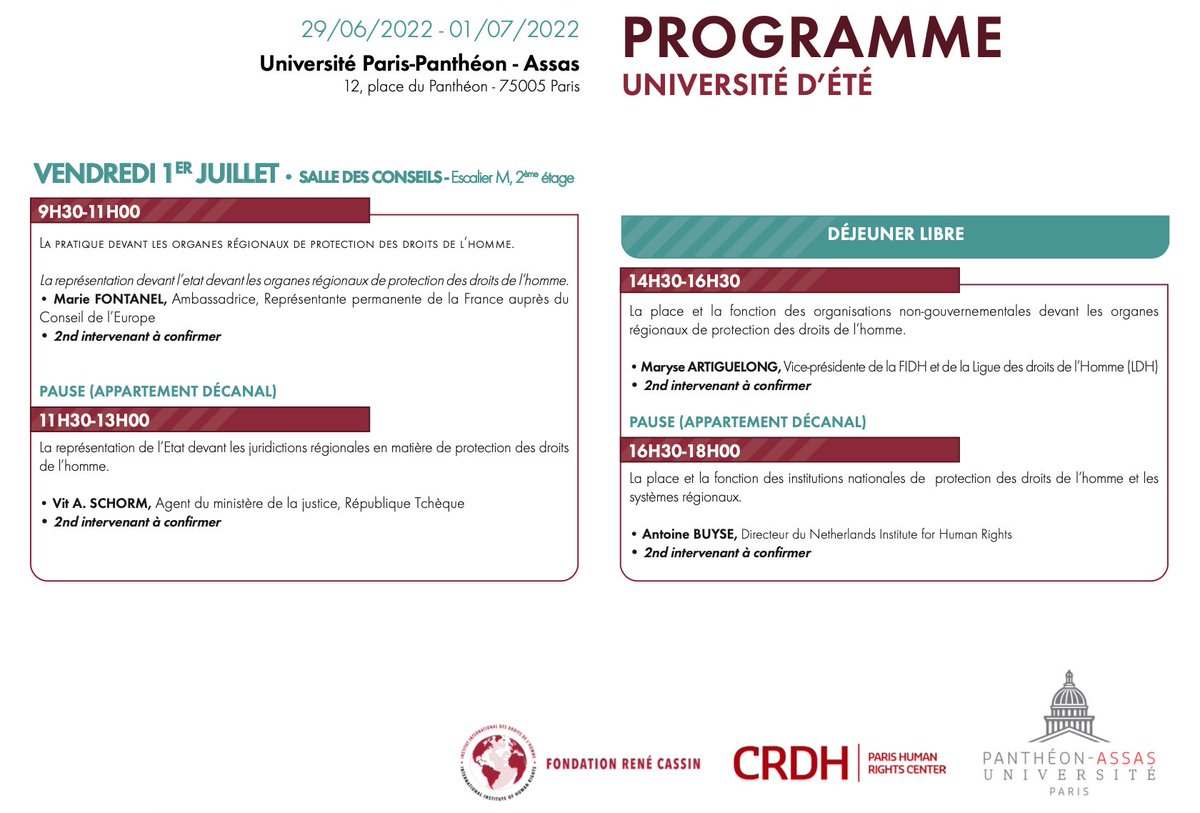 📣 L'<a href="/IIDHStrasbourg/">Fondation René Cassin - IIDH</a> organise, en partenariat avec l'<a href="/AssasUniversite/">Panthéon-Assas université</a> et le <a href="/crdhparis2/">Paris Human Rights Center</a>, une formation sur les perspectives pratiques de la protection des droits de l'homme à l'attention des représentants de MAE, fonctionnaires d'organisations internationales et juristes d'ONG 👨‍🎓