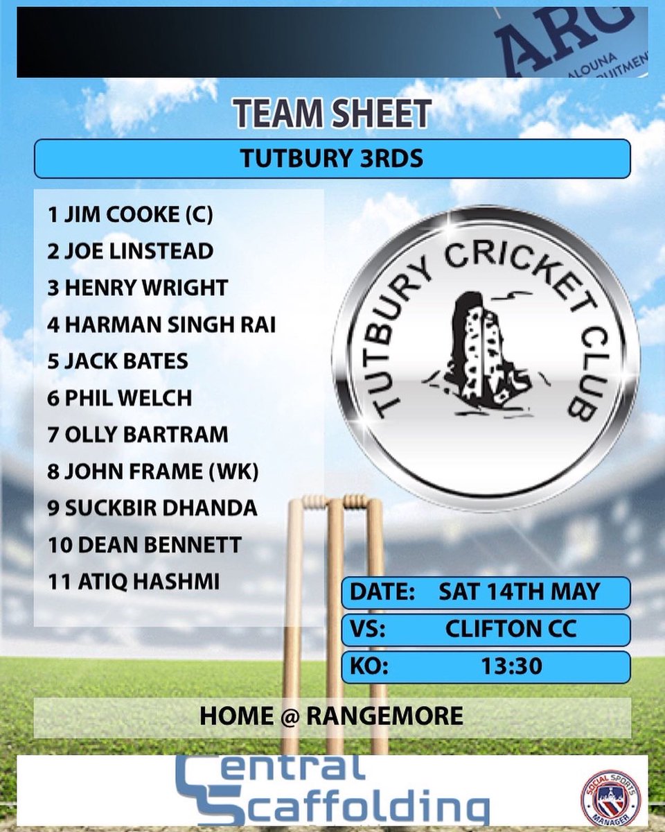 OfficialTutbury's tweet photo. Teams For This Saturdays Fixtures
1st Vs @CongsCc
2nds vs Kings Bromley CC
3rds Vs @CliftonCricket
4ths Vs @IRCCUpdates
#TCC #TUNIT
🏏 https://t.co/7gmKKnbCUW