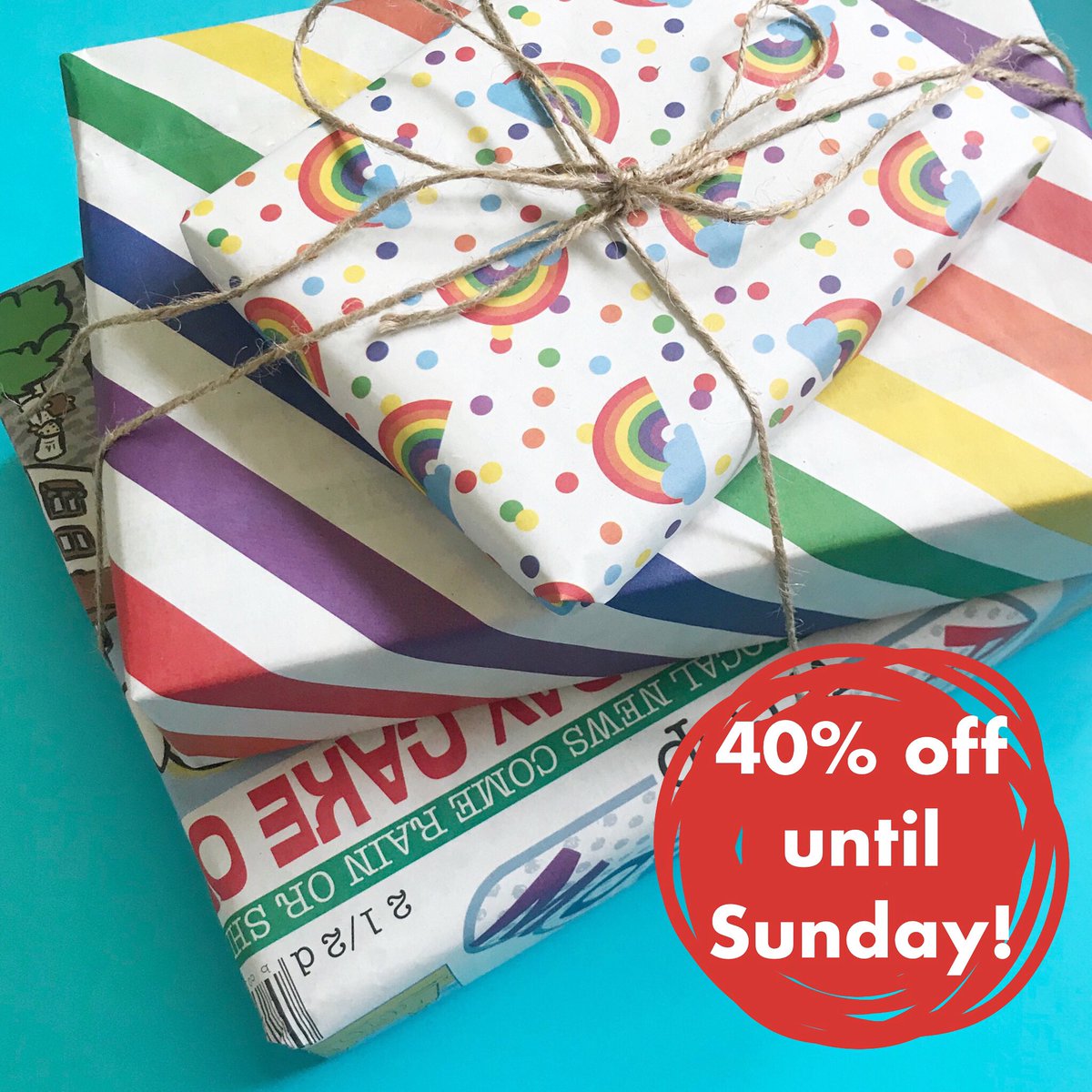 Here’s a treat for you all to make up for my absence, and I’m planning on getting an email pinged out this weekend with ALL of the changes afoot! 
But for now, enjoy this discount code, ones like this do not come about often! #ecowrap #rainbow #giftwrap #sustainable #ukmade