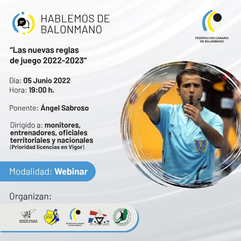 FedCanBalonmano's tweet photo. ☝️ Charla sobre las nuevas reglas de la mano del prestigioso exárbitro, Ángel Sabroso.

✍️ Inscripción del 12 de mayo al 2 de junio.

🌐 https://t.co/j9dNRRVc31

#balonmanocanario https://t.co/itn19ZKrmN