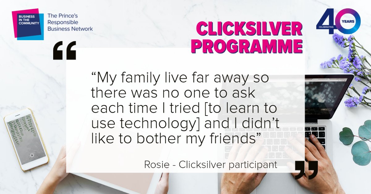 BITC's tweet photo. #ClickSilver matches people like Rosie with mentors from our member organisations to help combat loneliness &amp; improve digital literacy in the UK. 🖱️ Email clicksilver@bitc.org.uk to find out more about joining or supporting the programme. 
#IveBeenThere #MentalHealthAwarenessWeek https://t.co/uMA1wB3K9o