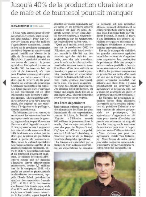 uafarmer's tweet photo. My interview to @Le_Figaro about how 🇺🇦 farmers and me personally deal with the #UkraineRussiaWar #StandWithUkraine #UkraineRussianWar #Macron #SlavaUkraini #SlavaUkraine https://t.co/NPsl9TTwmy