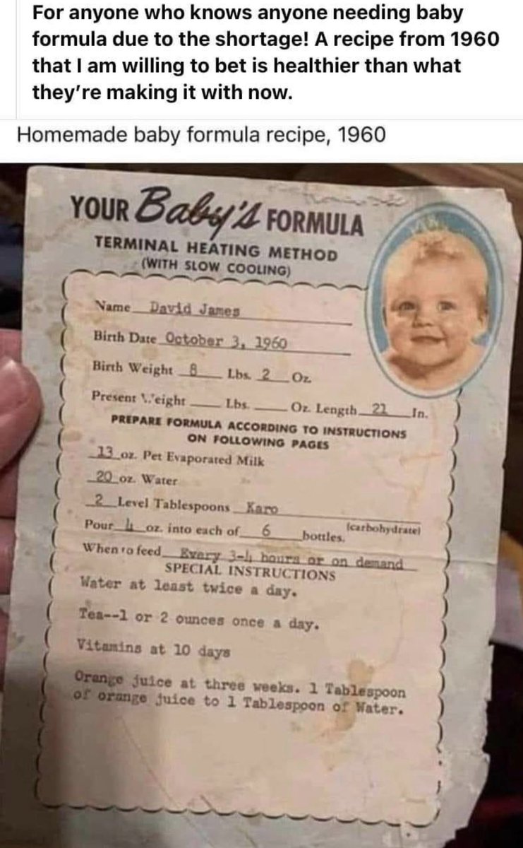 BurriniWayne's tweet photo. #babyformularecipe
#babyformula 
#BabyFormulaShortage 
#BabyFormulaBiden https://t.co/6lzFU0M4wL