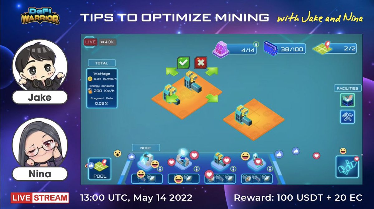 TheMeraGame's tweet photo. TIPS TO OPTIMIZE MINING AND GET EVOLUTION CORE!!!

🔥Don't ignore this post! Let's watch this week’s live stream with Jake and Nina!

📌 Venues: https://t.co/QNlw0cbEfF

⏰13:00 UTC, May 14

More info: https://t.co/7EEbH8PFwp

Don't miss it!!
#P2E #Metaverse #Defiwarrior https://t.co/eTIGA90D1y