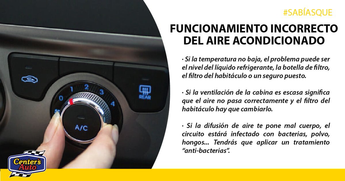 CentersAuto's tweet photo. Se acerca el verano y el calor, tiempo en el que el aire acondicionado se convierte en uno de nuestro mejor compañero de viaje. Si notas algunos de estos síntomas, puede significar un mal funcionamiento del aire acondicionado.
#CentersAuto #SabiasQue #aireacondicionado #verano https://t.co/GgOSjwe954