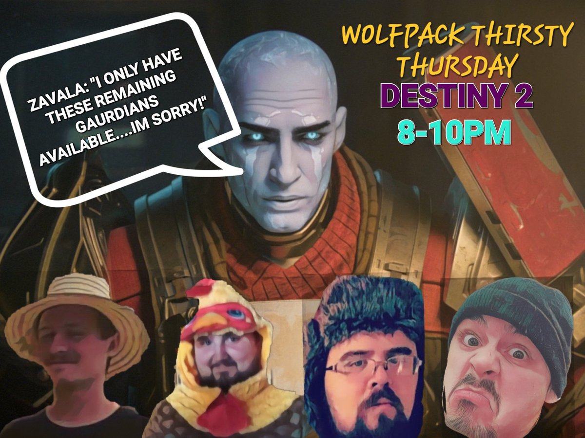 dustingorbit's tweet photo. Some Destiny 2 with the boys tonight! Thirsty Thursday with the wolf pack! Shenanigans incoming tonight at 8PM EST!
#RowdyBoys #wolfpack #ThirstyThursday #Destiny2 #twitchaffiliate #twitchstreamer #bronight https://t.co/toJ1eBoumg