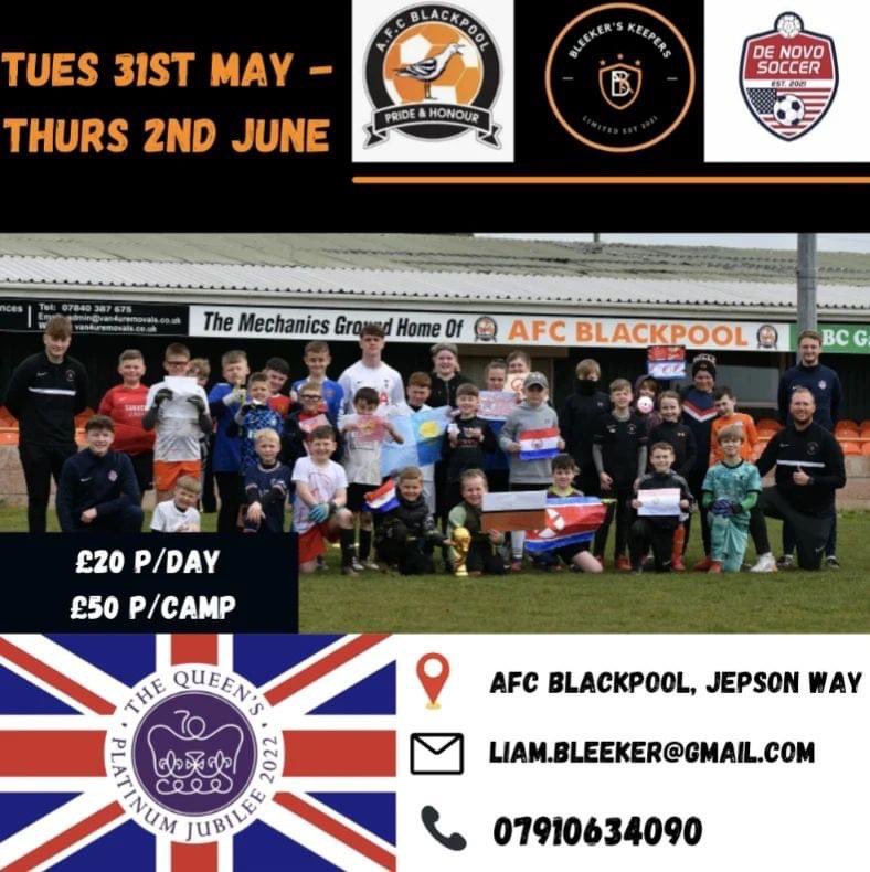 🧤Bleeker’s keepers (<a href="/LiamBleeker/">Liam Bleeker</a>) have another camp coming up at the end of the month! A great place for your kids to keep active over the break with lots of football involved! Contact him to book on! #upthemechs