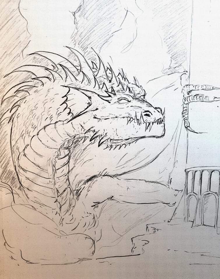 RussAll40872069's tweet photo. The Wyrm Awakens... just a quick pencil drawing I did yesterday afternoon #pencildrawing #fantasyart #dragon #wyrm #firedrake #undergroundlair https://t.co/xVoESSVUNF