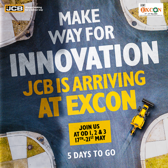 JCBIndiaLtd's tweet photo. JCB is coming to Bengaluru from 17th to 21st May. Witness JCB's latest innovations at the Excon 2021 that will revolutionise the way you work.

#JCBatEXCON #OneWithIndia #Telehandler #JCBIndia #JCB https://t.co/TiAwXcKHRu
