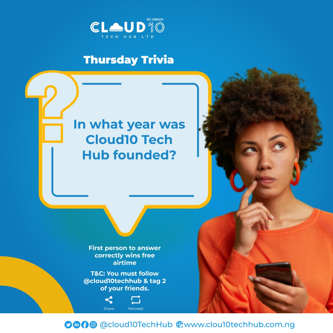 cloud10techhub's tweet photo. Will it be you? 😃
Leave your answer in comments 👇
#thursdaytrivia #cloud10techhub #cloud10techubltd https://t.co/R0Wua1y5kO