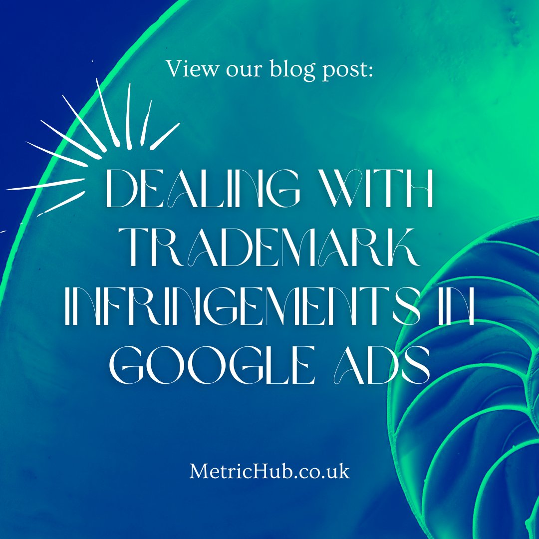 MetricHubUK's tweet photo. View our latest blog 'Dealing with trademark infringements in Google Ads': https://t.co/PsozI6KrMH
.
#Exeter #Devon #PPC #PPCmarketing #PPCBetter #PaidSearch #GoogleAds #DigitalFirst #SearchBetter #DigitalStrategy #DigitalAgency https://t.co/fni2hZh8k1